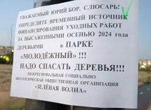Листовки с призывом к Юрию Слюсарю спасти засыхающие деревья появились в Молодежном парке