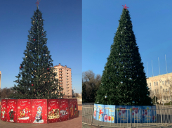 Скудновато выглядят главные новогодние елки Волгодонска 