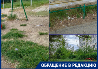 Разбросанные стекла и трава по колено на детской площадке вызывает недовольство у волгодонцев