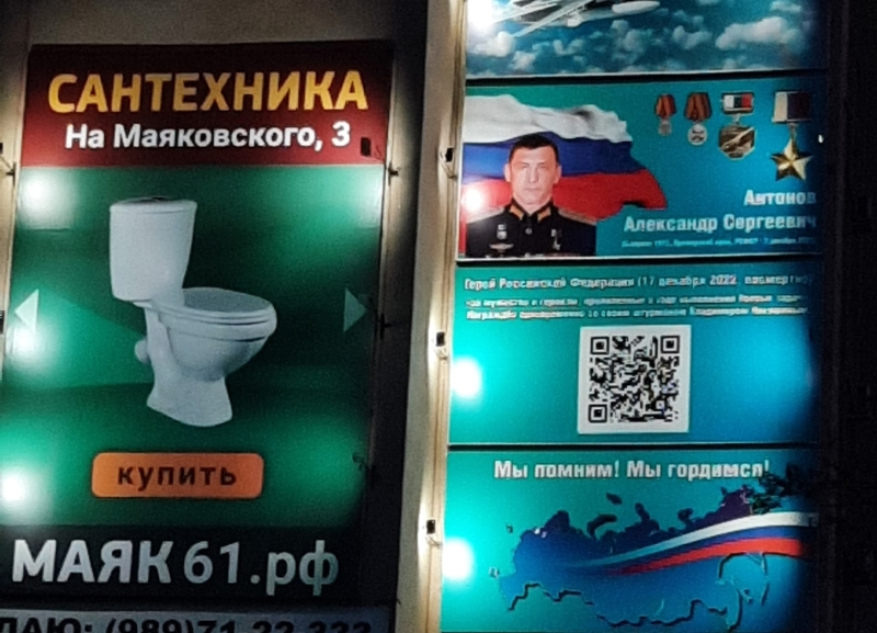 «Ветераны России» попросили Голубева наказать разрешивших установку рекламы унитазов рядом с портретом Героя России