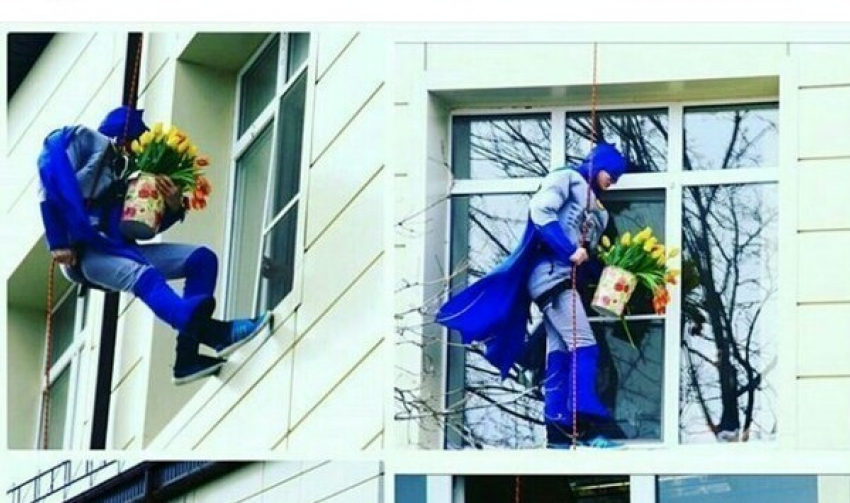 В Волгодонске Бэтмен и Человек-паук влезли в окна офисов, чтобы поздравить женщин с 8 марта