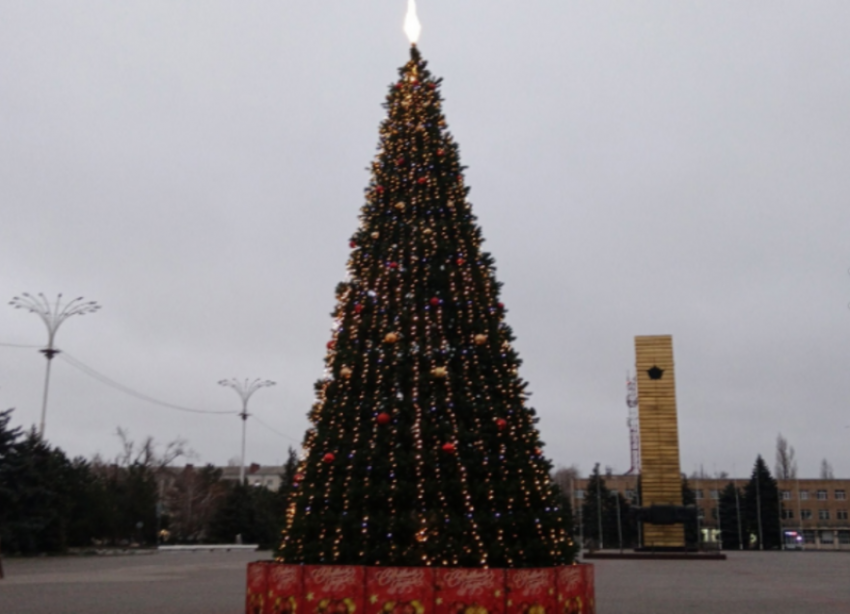 Новогодняя елка наконец засияла на площади Победы