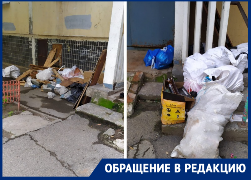 «Рабочие устроили свалку»: горы мусора во время замены лифтов заполонили двор на Курчатова 