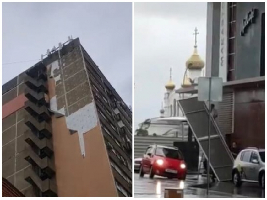 Штормовым ветром сорвало баннеры с «Макдоналдса» и утеплитель с МКД в Волгодонске