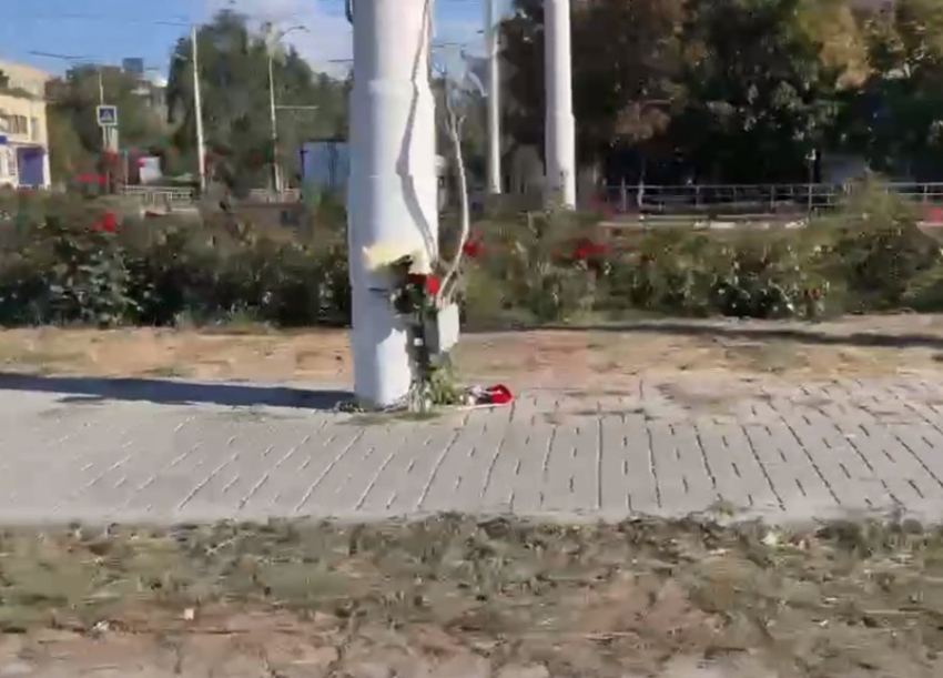 Волгодонцы несут цветы к месту гибели сбитых ночным гонщиком девушек на проспекте Строителей 
