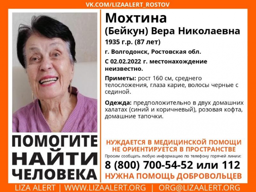 К поиску без вести пропавшей 87-летней волгодончанки подключились добровольцы «Лиза Алерт» 